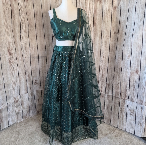Elegant Emerald Green Lehenga Choli Set - Picture 14 of 14